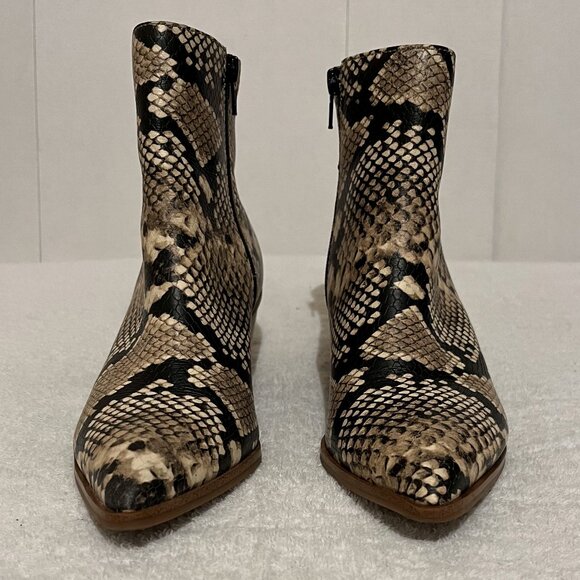 Aldo Shoes - Aldo Faux Snakeskin Black & Tan Size 6½ Cowgirl Ankle Boot W/2-Inch Angled Heel